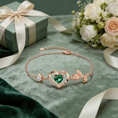 Image of 1CT Rose Heart Bracelet Moissanite Lab-Grown Sapphire Ruby Emerald&More 18K White Rose Gold Plated Anniversary Birthday Gift for Wife Girlfriend Mom Daughter Mothers Day Gift for Mom