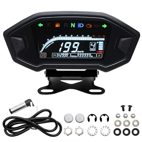 Geloo Tachymètre de moto 12000 tr/min avec support, rétroéclairage universel pour moto, étanche, jauge pour 1,2,4 cylindres