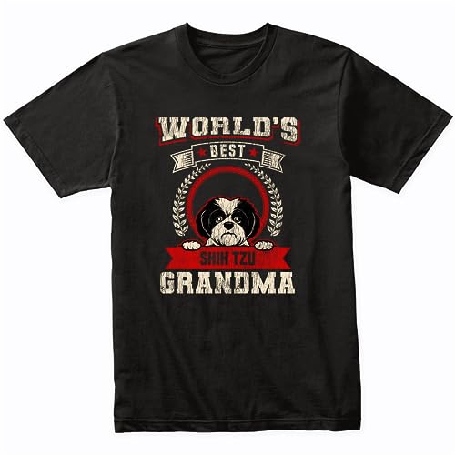 VidiAmazing World's Best Shih Tzu Grandma Dog Breed T-Shirt - Shih Tzu Shirt ds2941 T-Shirt (S) Black
