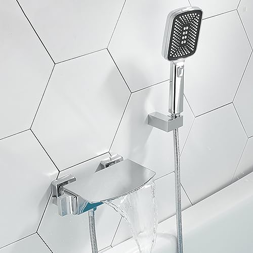 Robinet de bain cascade multifonction en laiton chrome avec douchette mitigeur mural