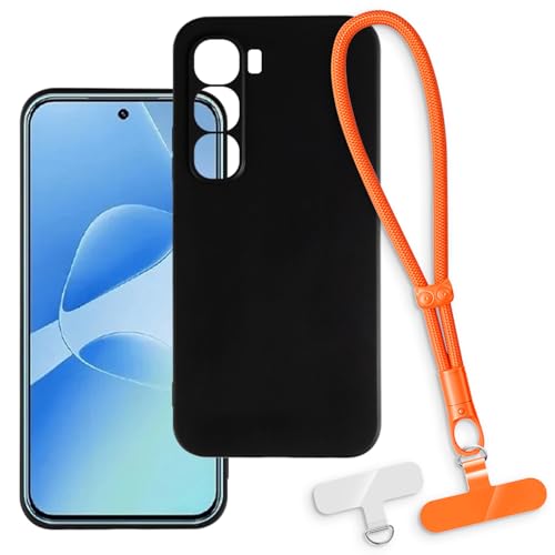 OAGELIM 2-in-1�ی�P�[�X�ƃ��X�g�X�g���b�v Infinix Hot 60 Pro+ 4G �Ƃ̌݊������� ���O���\�ȃ��j���[�h�t���d�b�J�o�[�A����~�ߕ����h�~�O���b�v�n���h�� (�u���b�N + �I�����W)