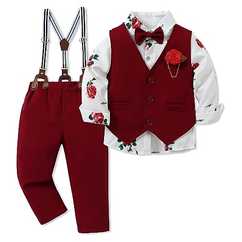 WESIDOM Toddler Boy Clothes Suit,Formal Dress Shirt+Bowtie+Vest+Boutonniere+Pants Boys Gentleman Wedding
