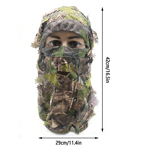 Sucrain Camouflage Leafy Hat 3D Full Face Mask Headwear Hunting Face Camo Mask For Men Turkey Camo Hunter Mesh Netting Hunting Accessories (Green Woodland) #TOP1