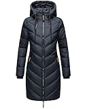 MARIKOO Damen Winter Jacke Stepp Mantel Parka Kapuze Gesteppt Lang Armasa Navy XL