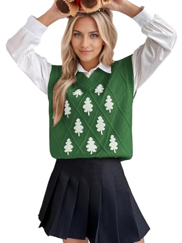 Christmas Tree Sweater Vest for Women V Neck Sleeveless 2025 Ribbed Knit Casual Loose Pullover Tank Tops