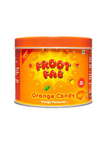 Image of CandyVille Frootfab Orange Candy Tin (340 Gm) | Narangee Candy | Santra Goli | Fruit Flavoured Candy Tin