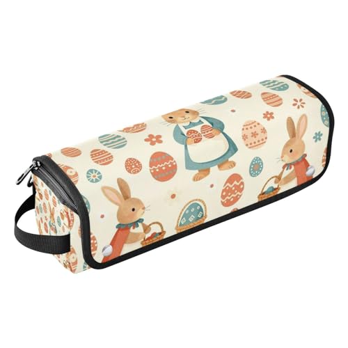 Estuche de viaje 2 en 1 para plancha y rizador con tapete resistente al calor y organizador de accesorios para herramientas de peinado, diseño con estampado de conejito de Pascua y huevos miniatura 1