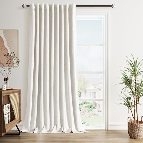 Nanspring Cream 100% Blackout Linen Curtains 96 Inches Long for Bedroom Back Tab Thermal Insulated Modern Farmhouse Decor Black Out Curtain for Living Room Dining Room Neutral Drapes 70x96, 1 Panels