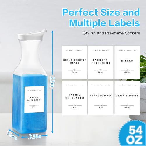 GIXSEGIE Laundry Detergent Dispenser Bottle 54oz with Waterproof Label for Laundry Detergent Soap Fabric Softener Scent Booster Beads, Sturdy PET Plastic Bottle, 2 Pack White by GIXSEGIE - Used condition - Image 2