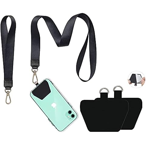 COCASES Black Phone Lanyard with Replacement Lasso Patch, Wrist Lanyard and Neck Lanyard + 2 Pack Phone Tether Tab Cover