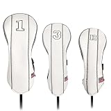 Yueaglesky Golf Club Head Covers - Driver, Fairway #3#5, Hybrid Headgear - USA Flag Design - PU Leat
