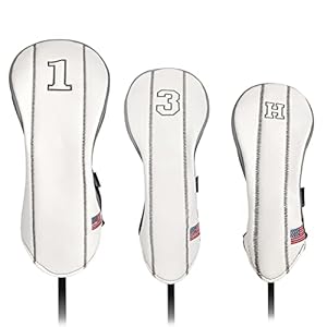 Golf Club Head Covers – Driver, Fairway #3#5, Hybrid Headgear – USA Flag Design – PU Leather – 3 Piece Set for Men and Women