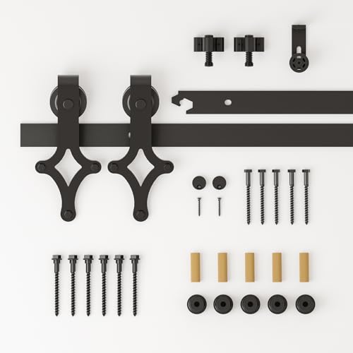 Wolfbird Hardware Kit Scheunentür 200cm-6.6ft Schiebetürsystem Schienen Kit, mit verstellbaren Bodenschienen, für Holztüren