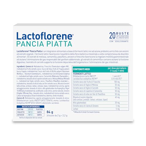 Lactoflorene Pancia Piatta, Fermenti Lattici, Probiotici, Senza Glutine Senza Lattosio Integratore con Probiotici, Enzimi ed Estratti vegetali (Finocchio) per il Gonfiore addominale (20 Bustine) - 8