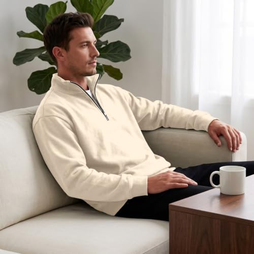 Mens Fleece Sweatshirt Comfy Quarter Zip 1/4 Zip Pullover Sweat Shirts - image 3