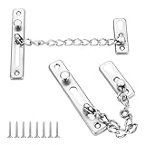 2 Stück Türkette ohne bohren, Tür Kettenschloss 304 Edelstahl Diebstahlsicherungskette Silber Türsicherheitskette mit 4 Schrauben Sicherheitskette für Türen Hotel Familie Innentüren Fenster