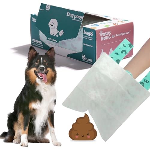 2-Ply Dog Poop Bags with Paper Towels-50 Pieces-Ultra Thick and Leakproof Pet Waste Pick-up Bags-no more warm & yuck feeling