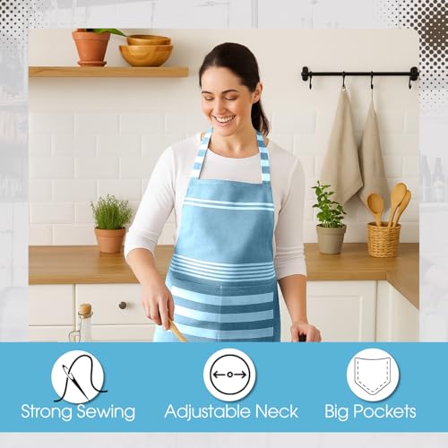 Image of Unisex Cooking Aprons | Waterproof Apron | Striped Design with 2 Front Pockets & Adjustable Neck Strap | Durable, Oil & Stain Resistant | Chef Apron for Cooking