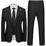 WULFUL Men's 2 Piece Slim Fit Suit Set One Button Blazer Jacket Pants Set Black