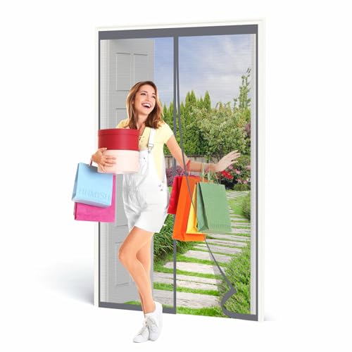 Magnetic Fly Insect Screen Door, Grey Anti Mosquito Mesh Fly Curtain with Powerful Magnets, Insect Protection Door No Gap, Heavy Duty Bugs Door Screen, Keep Bugs Out Lets Fresh Air in,185x250cm