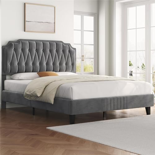 Yaheetech King Bed Frame with Adjustable Headboard, Dark Grey