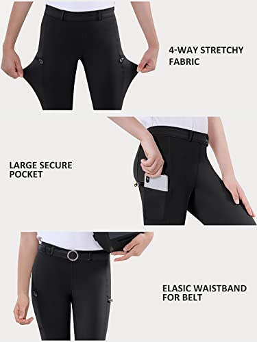 Exarus Girls Horse Riding Pants Kids Equestrian Breeches Knee-Patch Youth Schooling Leggings With Zipper Pockets Black 14 Years #TOP2