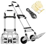 Yaheetach Klappbare Sackkarre,150 kg Belastbar mit Langer Aluminium Teleskopgriff 88.5-115 cm, Spanngummi & Handschuhen,für Einkauf/Umzug/Garten