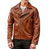 Mens WW2 Vintage Distressed Brown Leather Jacket - Chris Classic Lapel Collar Biker Style Jacket