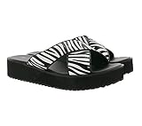 zebra muster vektor Synthetik City Walk Haus-Schuhe komfortable Damen Plateau-Pantoletten mit Zebra-Muster Latschen Schlappen Schwarz, Größe:38
