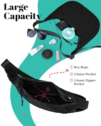 Image of Iioscre Medium Nylon Crossbody Crescent Bag for Women Men, 2 Zippers Crossbody Hobo Bag with Adjustable Strap & Inner Pockets