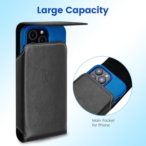 Gcepls Universal Cowhide Leather Phone Holster with Belt Clip for iPhone 14 Pro Max,13 12 Pro Max,Galaxy S23 Ultra,S22 Ultra (Vertical-Black-1, Medium (6.3x3.35x0.7”)) by Gcepls - Used condition - Image 2