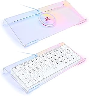Computer Keyboard Stand, Clear Acrylic PC Keyboard Tray Holder, 366 Kinds RGB Backlight Tilting Keyboard Lifter, Ergonomic Keyboard Riser, for Computer Gaming and Typing, Office Desk, Home, School