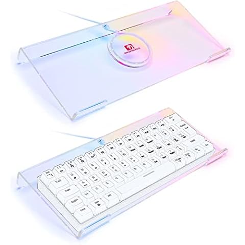 Computer Keyboard Stand, Clear Acrylic PC Keyboard Tray Holder, 366 Kinds RGB Backlight Tilting Keyboard Lifter, Ergonomic Keyboard Riser, for Computer Gaming and Typing, Office Desk, Home, School Cover