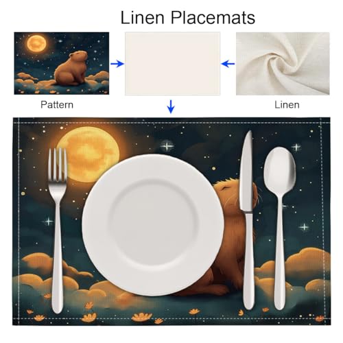 Set de table lavable en machine réutilisable rectangulaire lin coton x6 - 6