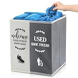 Singhoow Shoe Cover Box Dispenser Foldable Storage Bin Holder with Used Shoe Covers and Welcome Please or Remove Sign for Open House Supplies(Beige, Gray)