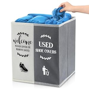 Shoe Cover Box Dispenser Foldable Storage Bin Holder, Beige, Gray