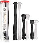 Cable Matters Combo Pack Assorted 200 Self-Locking 6+8+12-Inch Nylon Cable Ties (Tie Wraps, Zip Ties) in Black and White | For Indoor & Outdoor, Self-locking Nylon Cable Ties, Various Sizes, Binders for Versatile Use
