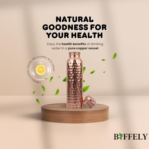 Image of 100% Pure Copper Water Bottle for Drinking - Extra Large 34 Oz Wide Mouth, Hammered Ayurvedic Copper Water Bottle - Handcrafted Leak-Proof Vessel, Reusable, BPA-Free & Travel Friendly