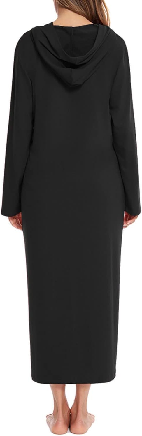 Women's Long Robe Zip Up Hoodie House Coat Pocket Long Sleeve Full Length Housecoat