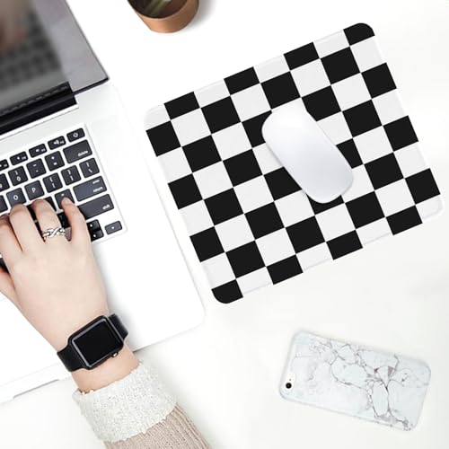 Seorsok Black and White Geometric Checkered Mouse Mat,Premium Textured Mouse Pads for Office Laptop,Washable Square Aesthetic Mousepads Extended Stitched Edges Non Slip Rubber Base 9.5"x7.8"x0.12" - Image 3