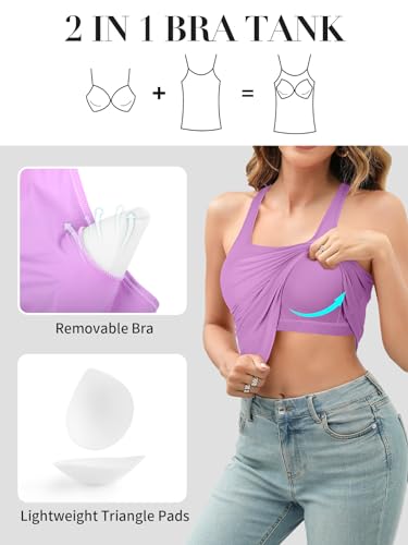 Image of V FOR CITY Women's Tank Top with Built in Bras Adjustable Wide Strap Padded Camisole Summer Cami Shirts