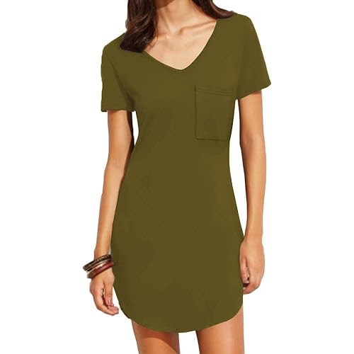 Haola Women's Deep V Neck Soft fit Short Sleeve Casual Mini Dress