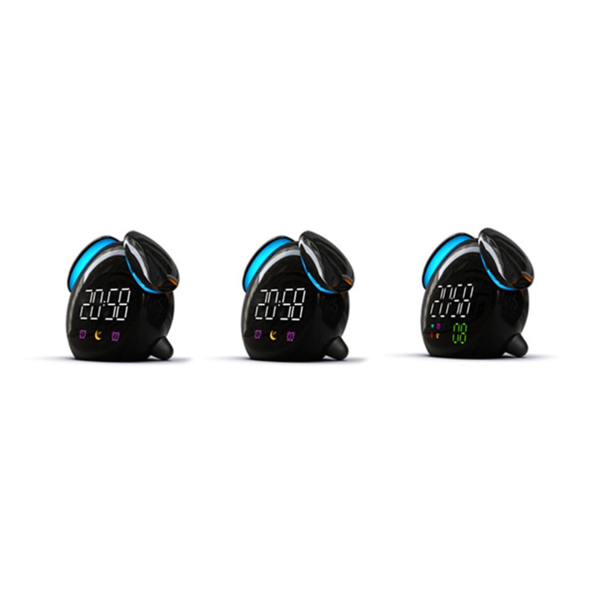 Reloj Despertador Luz de Inducción Creativo Negro Forma de Hongo y Pantalla de Brillo Día y Noche, Material Plástico Resistente para Dormitorio