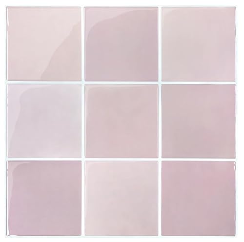 Commomy Upgrade tjockare 3D-kakeldekaler självhäftande kakel kök badrum, rosa vinyl väggplattor metro kakel självhäftande skala och stick backsplash(10 stycken, 30,5 x 30,5 cm)