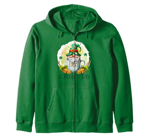 Día de San Patricio El gnomo sostiene una taza de café LUCKY Funny Sudadera con Capucha