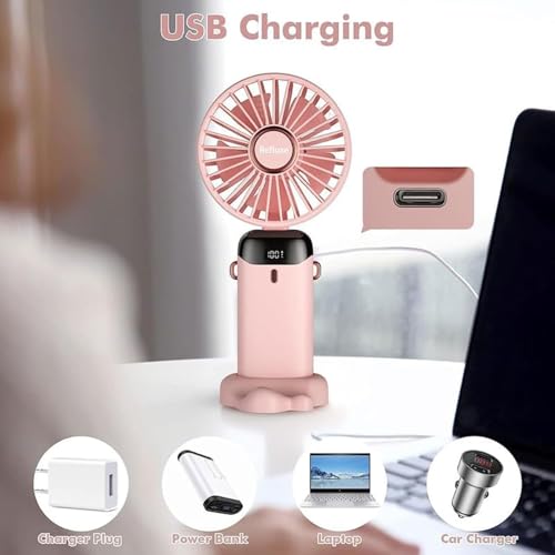 Image of Rechargeable Portable Handheld Fan,5000mAh Battery Operated Mini Fan,5 Speeds and LED Display,Long Lasting Desk Fan for Office,Bedroom,Outdoor Activities and Travel (Pink2)
