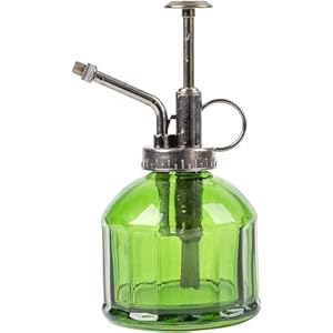 MEETOZ Glazen plant Mister spuitfles 200 ml, vintage stijl Spritzer Brons Plastic Top Pomp Één Hand Gieter Indoor Plant Spuitfles voor Tuin, Planten, Reiniging (Donkergroen)
