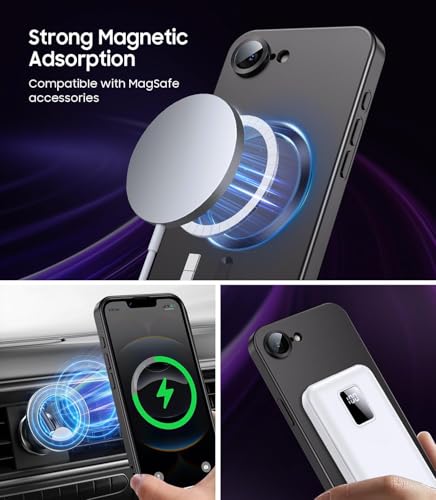 Image of DIZORO Magnetic Case for iPhone 17e / iPhone 16e Case [Compatible with MagSafe][Built-in Camera Lens Protector] Slim Soft Silicone Bumper Shockproof Metallic Luster Back Cover Phone Case (Black)