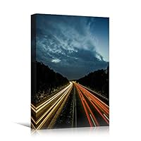 Canvas Wall Art Road Lights Cityscape Colorful Modern Multicolor Neon Photography Places - 12x18 inches