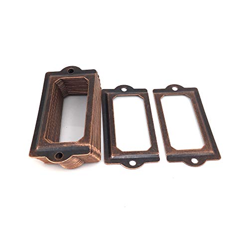 Heyous 24Pcs 70 X 33Mm Metal Label Pull Frame Handle File Name Card Holder With Mounting Screws For Furniture Cabinet Drawer Box Case Bin Red Bronze #TOP6